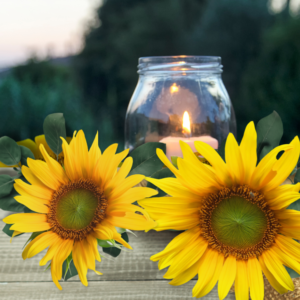 Bride to bee sunflower bridal shower tea light in jar with sunflowers.